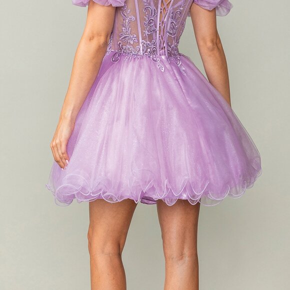 New Off White Short Modern Wedding Tulle Dress w/ Sheer Boned Bodice & DQ 3379 - Picture 6 of 9